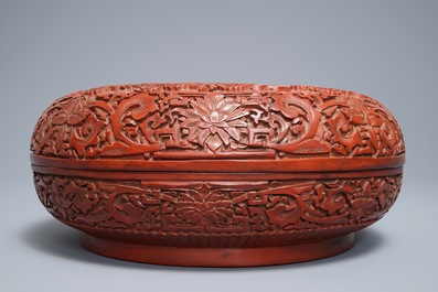 A Chinese cinnabar lacquer 'dragon' box, Qianlong mark, 18/19th C.