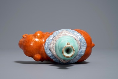A Chinese famille rose elephant joss stick holder, 19th C.