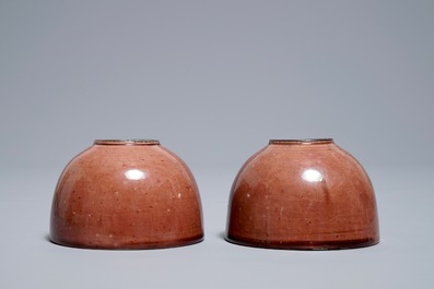 A pair of Chinese peachbloom-glazed brush washers, Kangxi