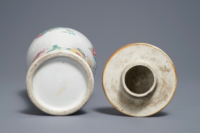 Un vase couvert en porcelaine de Chine famille rose &agrave; d&eacute;cor de papillons, Yongzheng