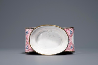 A Chinese Canton enamel vase with birds on flowering branches, Qianlong