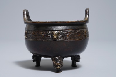 A Chinese bronze tripod incense burner, Xuande mark, 19th C.