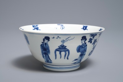 A Chinese blue and white 'long Eliza' bowl, Kangxi