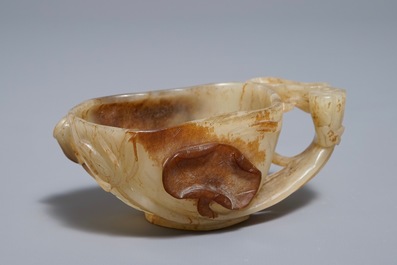 A Chinese lotus-shaped russet jade libation cup, 18/19th C.