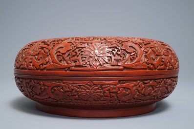 A Chinese cinnabar lacquer 'dragon' box, Qianlong mark, 18/19th C.
