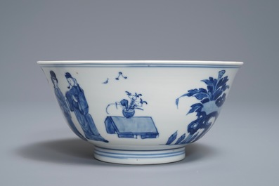 A Chinese blue and white 'long Eliza' bowl, Kangxi