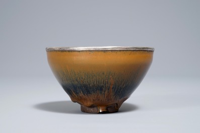 A Chinese silver-mounted Jian 'hare's fur' bowl, Song