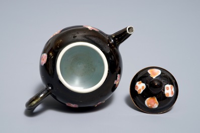 A small Chinese famille rose black ground teapot and cover, Yongzheng/Qianlong