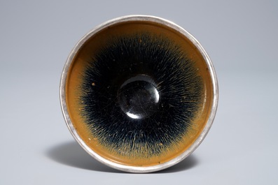 A Chinese silver-mounted Jian 'hare's fur' bowl, Song