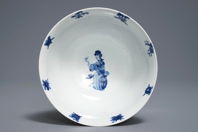 A Chinese blue and white 'long Eliza' bowl, Kangxi