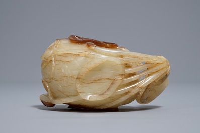 A Chinese lotus-shaped russet jade libation cup, 18/19th C.