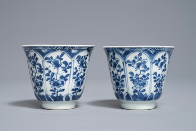 A pair of Chinese blue and white cups and saucers with Johanneum marks, Kangxi