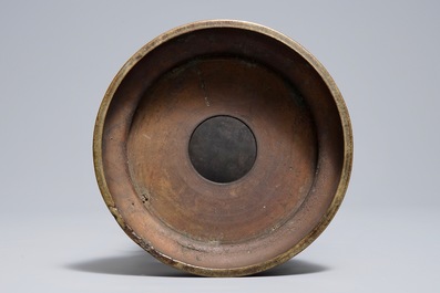 A tall Japanese bronze koro incense burner, Meiji, 19th C.