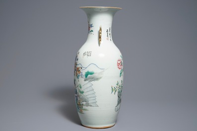 A Chinese famille rose double design vase, 19/20th C.