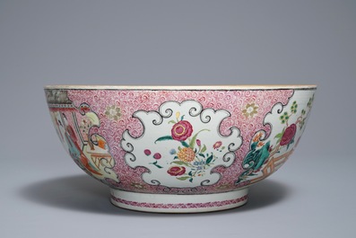 A large Chinese famille rose bowl with figures in a garden, Yongzheng