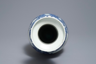 A Chinese blue and white vase with figures in a landscape, 19th C.