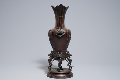 A tall Japanese bronze koro incense burner, Meiji, 19th C.