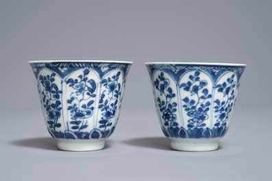 A pair of Chinese blue and white cups and saucers with Johanneum marks, Kangxi