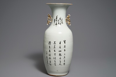 A Chinese famille rose vase with the immortal Magu with a deer, 19/20th C.