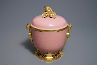 A gilt bronze-mounted monochrome pink bowl and cover, Samson, Paris, 19th C.