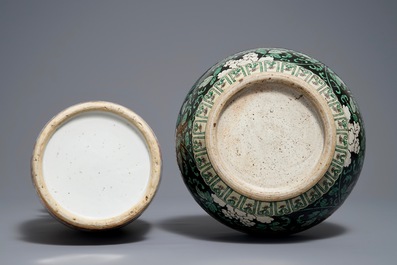 Two Chinese famille noire and iron red vases, 19th C.