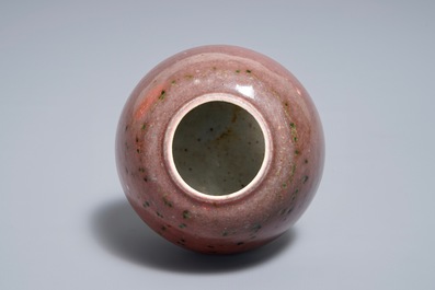 A Chinese peachbloom-glazed brush washer, Kangxi mark, 19th C.