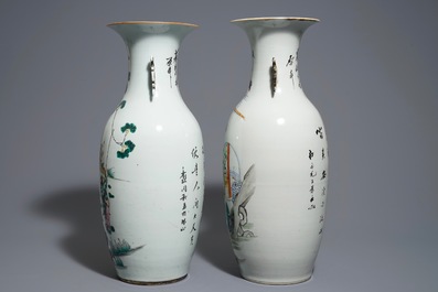 Two Chinese famille rose vases with figures in a garden, 19/20th C.