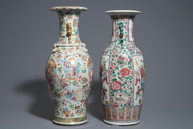 Two Chinese famille rose vases with court scenes, 19th C.