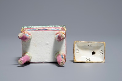 A Chinese famille rose censer and cover, 19th C.