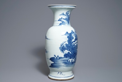 A Chinese blue and white landscape vase, 19th C.