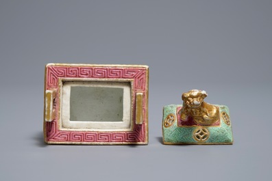 A Chinese famille rose censer and cover, 19th C.