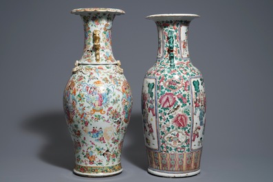 Two Chinese famille rose vases with court scenes, 19th C.