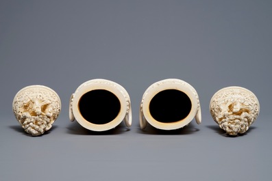 A pair of large Chinese ivory vases and covers, ca. 1900