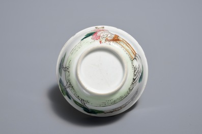 A Chinese famille rose erotical subject cup and saucer, Yongzheng