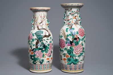 Two Chinese famille rose 'phoenix' vases, 19th C.