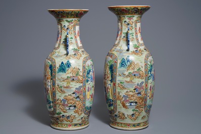 A pair of Chinese Canton famille rose 'Doumu' vases, 19th C.