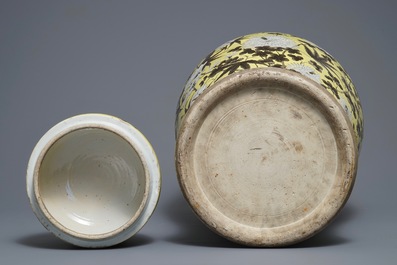 A large Chinese yellow ground Dayazhai style vase and cover, 19th C.