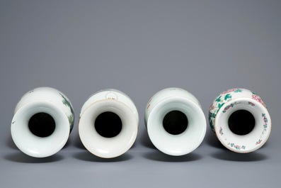Four Chinese famille rose and qianjiang cai vases, 19/20th C.