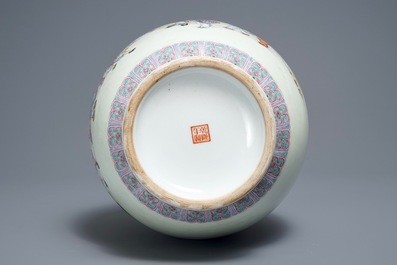 A Chinese famille rose 'playing boys' vase, Qianlong mark, 20th C.