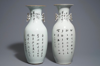 Two Chinese famille rose vases with figures in a garden, 19/20th C.