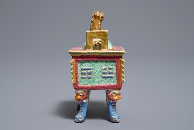 A Chinese famille rose censer and cover, 19th C.