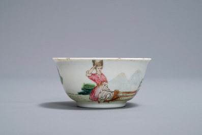 A Chinese famille rose erotical subject cup and saucer, Yongzheng