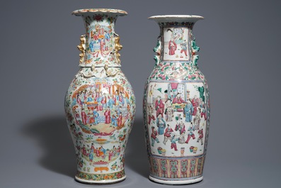 Two Chinese famille rose vases with court scenes, 19th C.