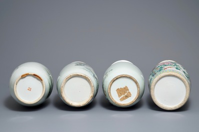 Four Chinese famille rose and qianjiang cai vases, 19/20th C.