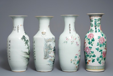Four Chinese famille rose and qianjiang cai vases, 19/20th C.