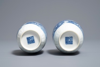 A pair of Chinese blue and white landscape vases, Qianlong mark, Republic, 20th C.