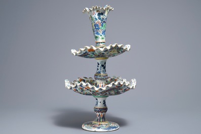 An exceptional three-piece Chinese famille rose epergne milieu-de-table, 19th C.