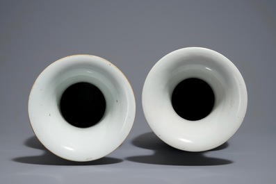 Two Chinese famille rose vases with figures in a garden, 19/20th C.