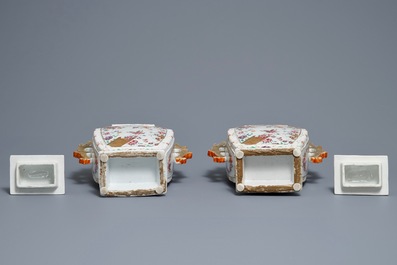 A pair of Chinese famille rose dragon-handle vases, Qianlong