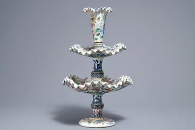 An exceptional three-piece Chinese famille rose epergne milieu-de-table, 19th C.